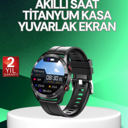 Mey İthalat® Akıllı Saat Titanyum Kasa Yuvarlak Ekran Alarm Uyku ve Sağlık Takibi Titreşimli