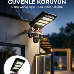 Mey İthalat® Akıllı Solar Güvenlik Kamerası 3 Lens Hareket Takip Özellikli Dış Ortam Kamera