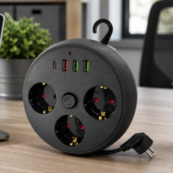 Mey İthalat® Akım Korumalı Çoklu Priz 3 Priz 3 USB 1 Type C 2 Metre Kablo Güvenli Şarj