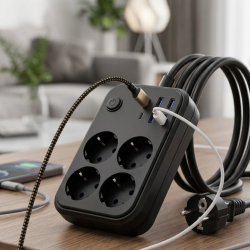 Mey İthalat® Akım Korumalı Çoklu Priz 4 USB 2 Type C 4 Priz Güvenli ve Hızlı Şarj