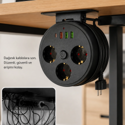 Mey İthalat® Akım Korumalı Priz USB ve Type C Girişli 3lü Priz 2 Metre Kablo Dayanıklı