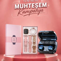 Mey İthalat® Aksesuar Hediyeli Akıllı Saat ve Dijital Göstergeli Powerbankli Bluetooth Kulaklık