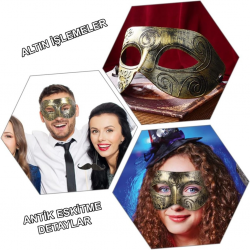 Mey İthalat® Altın Eskitme Yüz Maskesi - Antik Tarz Balo Maskesi