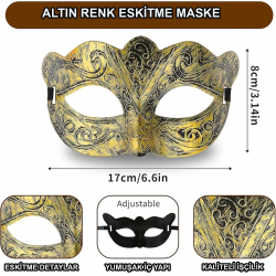 Mey İthalat® Maskeli Balo Antik Gri Gümüş Eskitilmiş Maske Balo Venedik