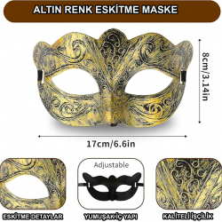 Mey İthalat® Maskeli Balo Antik Gri Gümüş Eskitilmiş Maske Balo Venedik