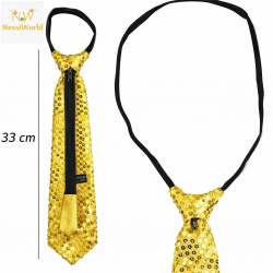 Mey İthalat® Altın Renk Pul Payetli Işıltılı Parti Kravatı 33 cm