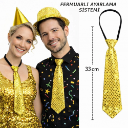 Mey İthalat® Altın Renk Pul Payetli Işıltılı Parti Kravatı 33 cm