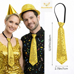 Mey İthalat® Altın Renk Pul Payetli Işıltılı Parti Kravatı 33 cm