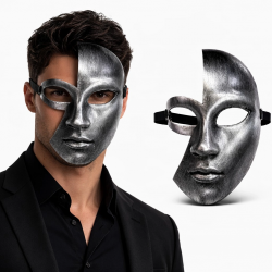 Mey İthalat® Antik Efektli Gümüş Yarım Yüz Plastik Parti Maskesi