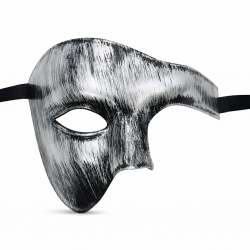 Mey İthalat® Antik Eskitme Gümüş Erkek Yarım Maske - Phantom & Balo Maskesi