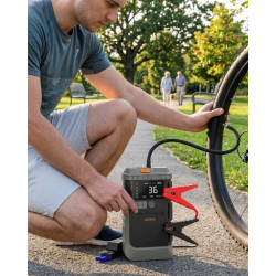 Mey İthalat® Araç Lastik Basınç Pompası Akü Takviye Powerbank ve SOS Işıklı Çok Fonksiyonlu Cihaz