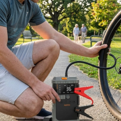 Mey İthalat® Araç Lastik Basınç Pompası Akü Takviye Powerbank ve SOS Işıklı Çok Fonksiyonlu Cihaz