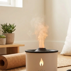 Mey İthalat® Aromaterapi Difüzörü Alev Efektli LED Işıklı Sessiz Hava Nemlendirici Otomatik Kapanma
