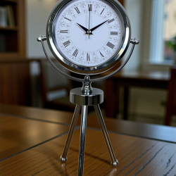 Mey İthalat® Asalet Krom Üç Ayaklı Metal Masa Saati