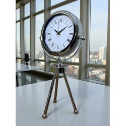 Mey İthalat® Asalet Krom Üç Ayaklı Metal Masa Saati