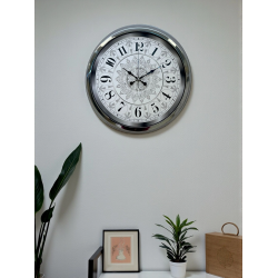 Mey İthalat® Asil Motif Krom 40 Cm Metal Duvar Saati