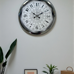 Mey İthalat® Asil Motif Krom 40 Cm Metal Duvar Saati