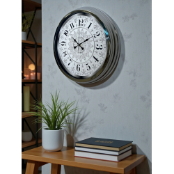 Mey İthalat® Asil Motif Krom 40 Cm Metal Duvar Saati