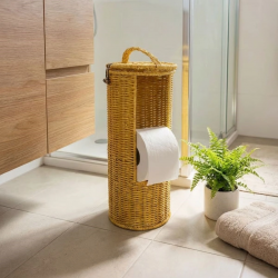 Mey İthalat®  Askılı Plastik Rattan Tuvalet Kâğıdı Standı – Hasır Görünümlü, Kapaklı, Yedekli WC Kâğıtlık, Banyo ve Tuvalet İçin Dekoratif Organizer