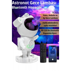 Mey İthalat® Astronot Bluetooth Hoparlör Bulutsusu Galax yAy Tavan Gökyüzü Projektör Zamanlayıcı Gece ası