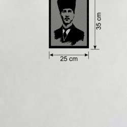 Mey İthalat® Atatürk Line Art Metal Görünümlü Ahşap Tablo - Modern Ofis ve Ev Dekoru
