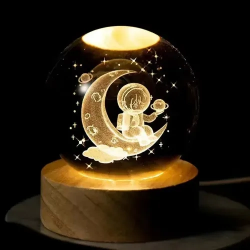Mey İthalat® Ay Üstünde Astronot Tasarımlı Işıklı Cam Küre (Büyük Boy, 8 cm)