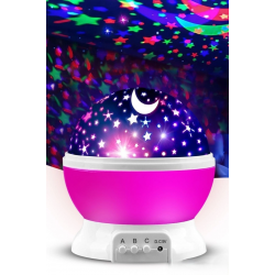Mey İthalat® Ay ve Yıldızlı Gökyüzü Yansıtmalı Dönen Projeksiyon Gece ası- Çocuk Bebek Odası Pembe