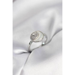 Mey İthalat® Ay Yıldız Model Gümüş Renk Zirkon Taşlı Kadın Yüzük