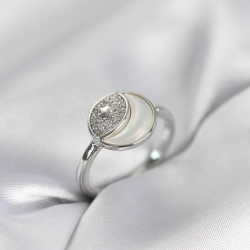 Mey İthalat® Ay Yıldız Model Gümüş Renk Zirkon Taşlı Kadın Yüzük