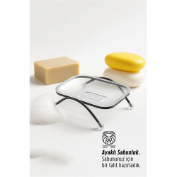 Mey İthalat® Ayaklı Sabunluk – Su Giderli, Şeffaf Tasarım, 12 x 9 cm, Tezgah Üstü Kullanım