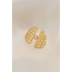 Mey İthalat® Ayarlamalı Gold Renk Metal Zirkon Taşlı Piramit Yüzük