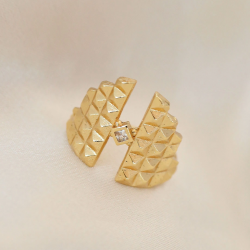 Mey İthalat® Ayarlamalı Gold Renk Metal Zirkon Taşlı Piramit Yüzük