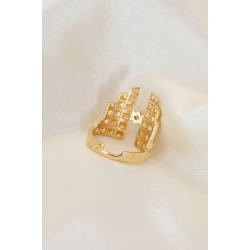 Mey İthalat® Ayarlamalı Gold Renk Metal Zirkon Taşlı Piramit Yüzük