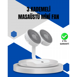 Mey İthalat® Ayarlanabilir Hızlı Çift Başlıklı Masaüstü Fan – Gece Lambalı Serinletici