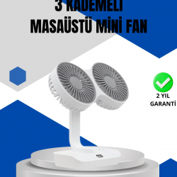 Mey İthalat® Ayarlanabilir Hızlı Çift Başlıklı Masaüstü Fan – Gece Lambalı Serinletici