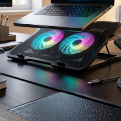 Mey İthalat® Ayarlanabilir Laptop Soğutucu Çift Fan RGB Işıklı Sessiz Çalışan