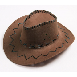 Mey İthalat® Bağcıklı Çocuk Boy Nubuk Süet Kovboy Şapkası Koyu Kahve Renk