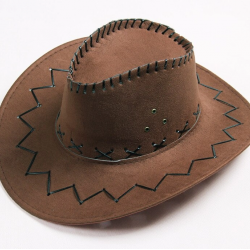 Mey İthalat® Bağcıklı Çocuk Boy Nubuk Süet Kovboy Şapkası Koyu Kahve Renk