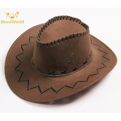 Mey İthalat® Bağcıklı Çocuk Boy Nubuk Süet Kovboy Şapkası Koyu Kahve Renk