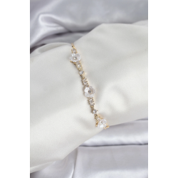 Mey İthalat® Baget Zirkon Taşlı Çiçek Model Gold Renk Asansörlü Kadın Bileklik