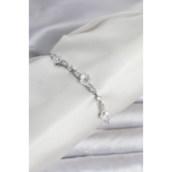 Mey İthalat® Baget Zirkon Taşlı Çiçek Model Gümüş Renk Asansörlü Kadın Bileklik