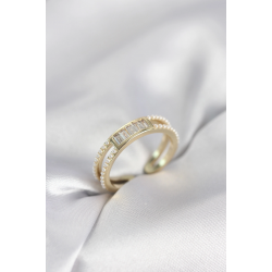 Mey İthalat® Baget Zirkon Taşlı Gold Renk İncili Kadın Yüzük