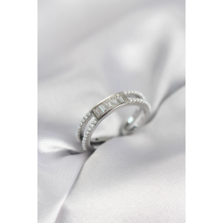 Mey İthalat® Baget Zirkon Taşlı Gümüş Renk İncili Kadın Yüzük