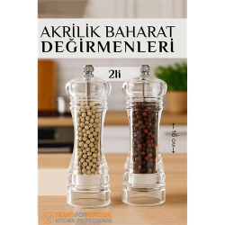 Mey İthalat® Baharat Öğütücü - Baharat Karabiber Tuz Değirmeni Ahşap Akrilik Kristal 2 li SET 721773