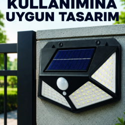 Mey İthalat® Bahçe Balkon Garaj ve Girişler İçin Güneş Enerjili Hareket Sensörlü LED Duvar Lambası