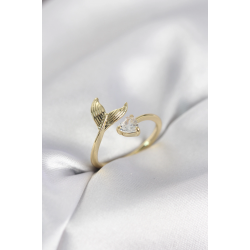 Mey İthalat® Balık Kuyruğu Model Gold Renk Zirkon Taşlı Kadın Yüzük