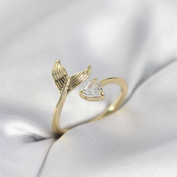 Mey İthalat® Balık Kuyruğu Model Gold Renk Zirkon Taşlı Kadın Yüzük