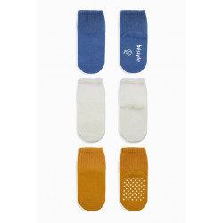 Mey İthalat®  Basic Kaymaz Penye Soket Çorap 3'Lü BS10106 İndigo Ekru Hardal