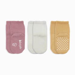 Mey İthalat®   Basic Kaymaz Penye Soket Çorap 3'Lü BS10106 Pudra Ekru Somon