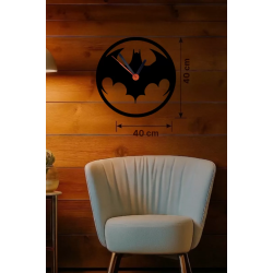 Mey İthalat® Batman Yarasa Logolu Ahşap Duvar Saati - 40x40 cm Dekoratif DC Temalı